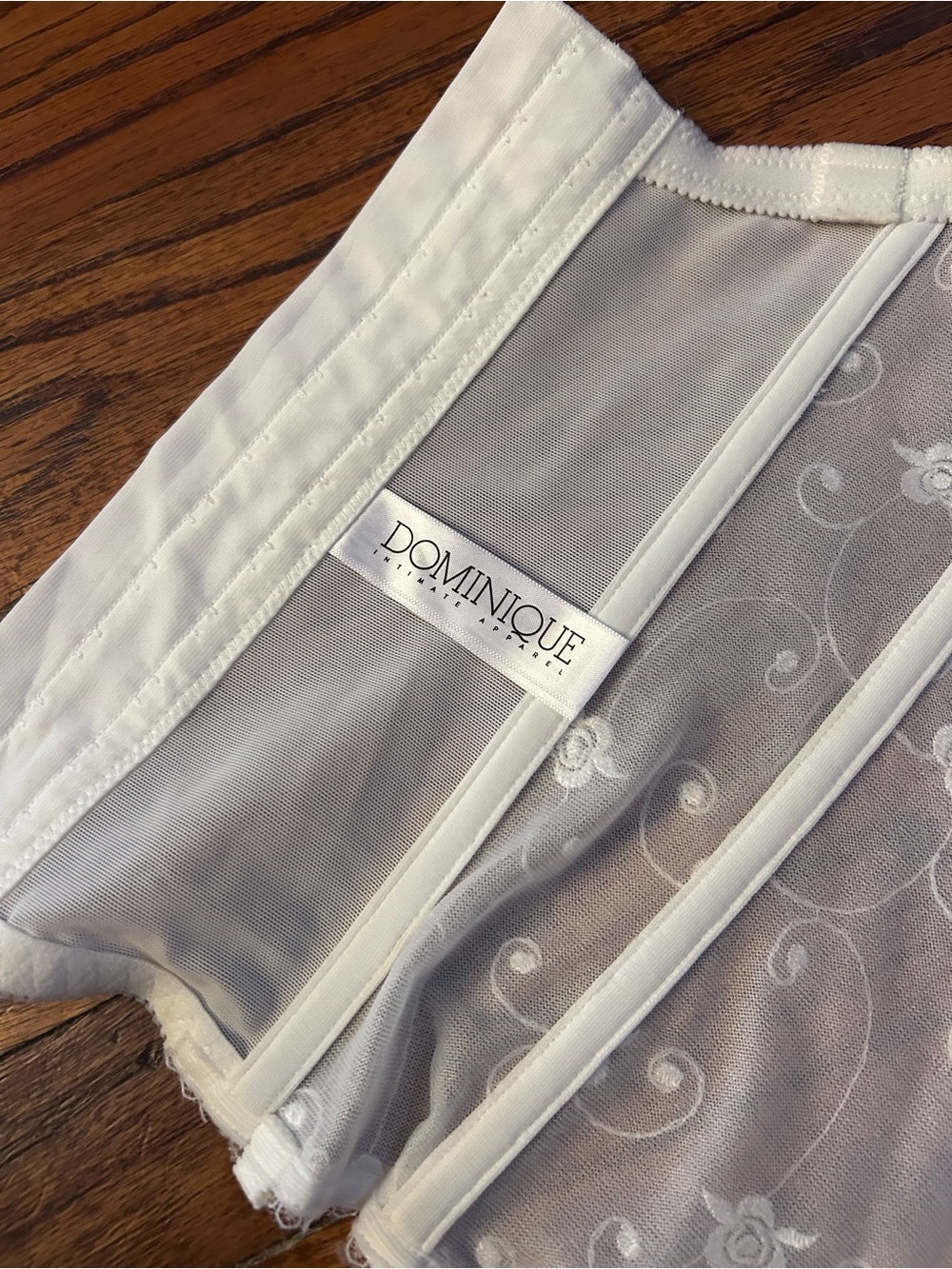 Dominique White Longline Bridal Bustier with Embroidered Mesh - Picture 4 of 6